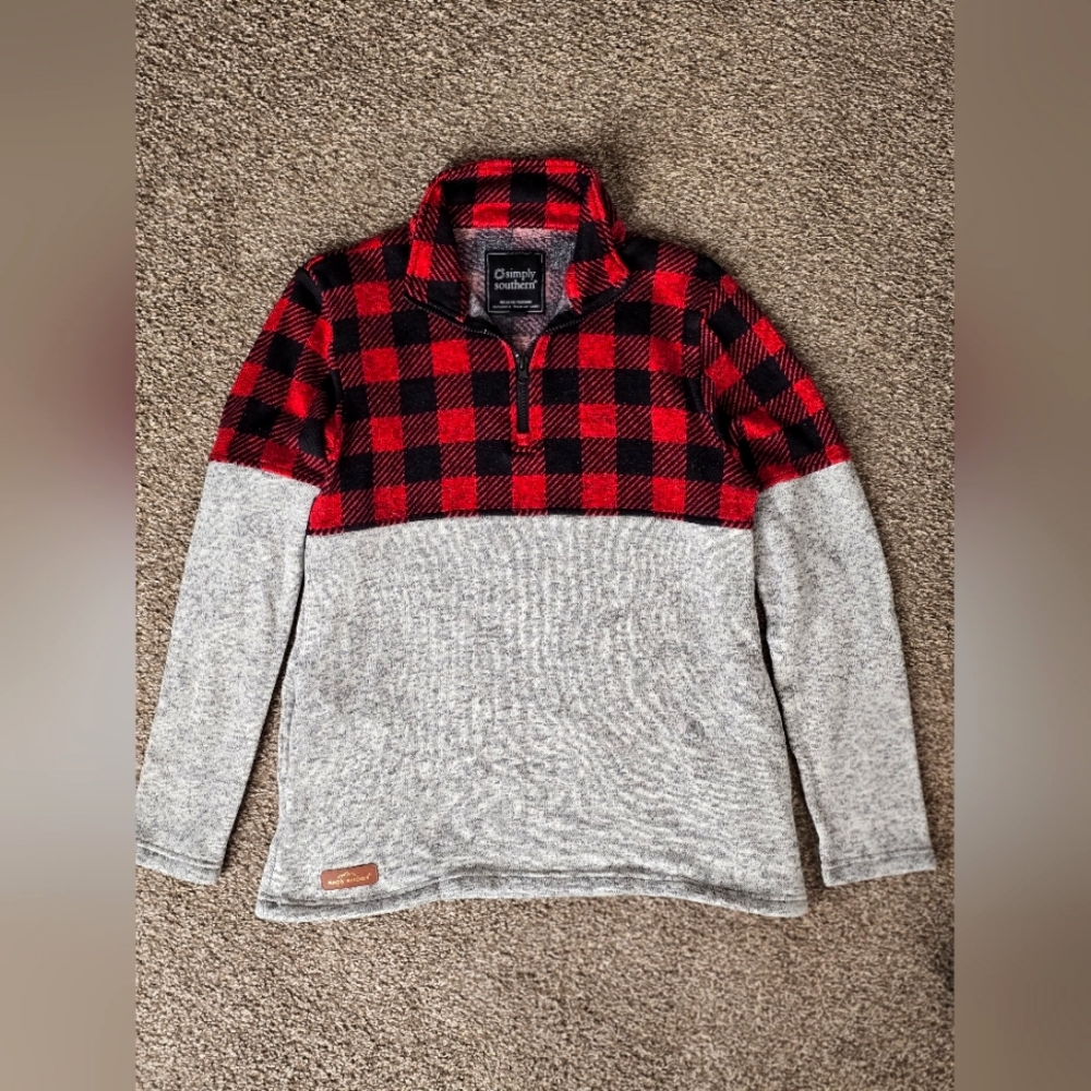 Simply Southern Plaid Half Zip Fleece Pullover